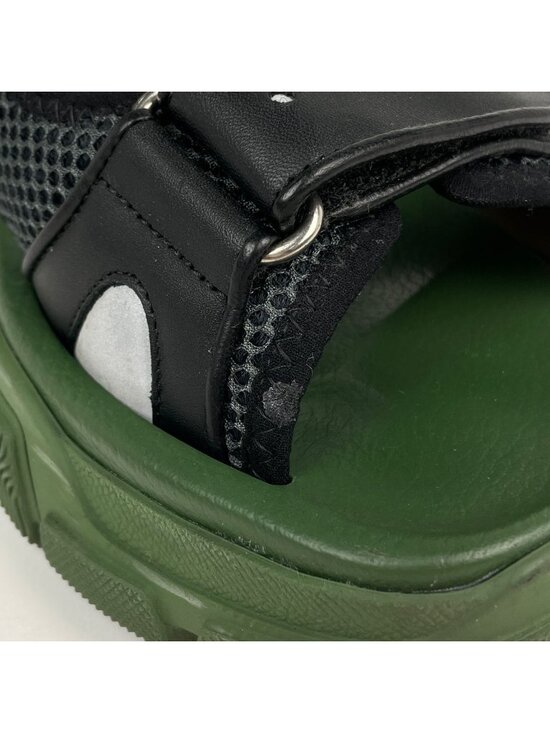 Gucci Logo Mesh Sandals Shoes Leather Rubber Khaki